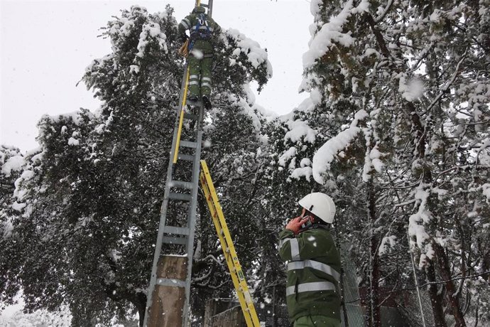 Operarios de Iberdrola solucionando problemas de luz