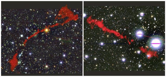 Dos radiogalaxias gigantes encontradas con el telescopio MeerKAT