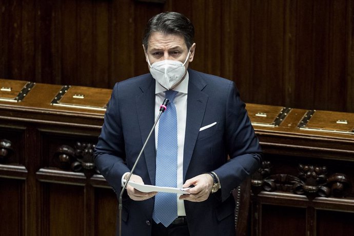 18 January 2021, Italy, Rome: Italian Prime Minister Giuseppe Conte addresses the lower house of parliament at Palazzo Montecitorio, ahead of a vote of confidence. Photo: Lapresse / Roberto Monaldo/LaPresse via ZUMA Press/dpa