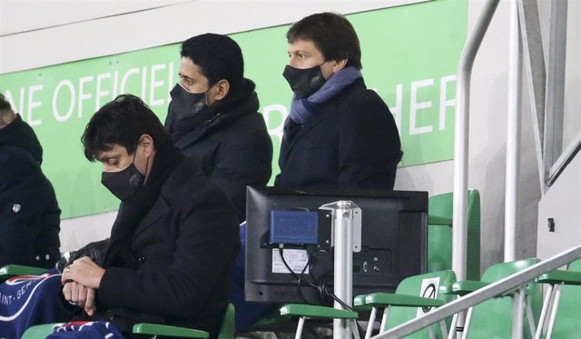 President of PSG Nasser Al Khelaifi, Sporting Director of PSG Leonardo Araujo attend the French championship Ligue 1 football match between AS Saint-Etienneand Paris Saint-Germain on January 6, 2021 at stade Geoffroy Guichard in Saint-Etienne, France