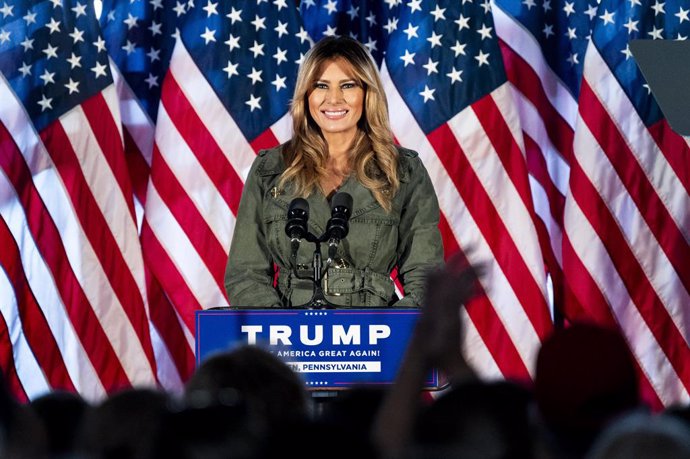 27 October 2020, US, Atglen: US First Lady Melania Trump speaks at a rally to support US President Donald Trump at The Barn at Stoneybrooke. Photo: Michael Brochstein/ZUMA Wire/dpa