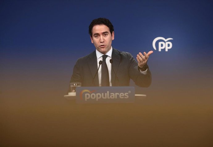 El secretario general del PP, Teodoro García Egea, en rueda de prensa