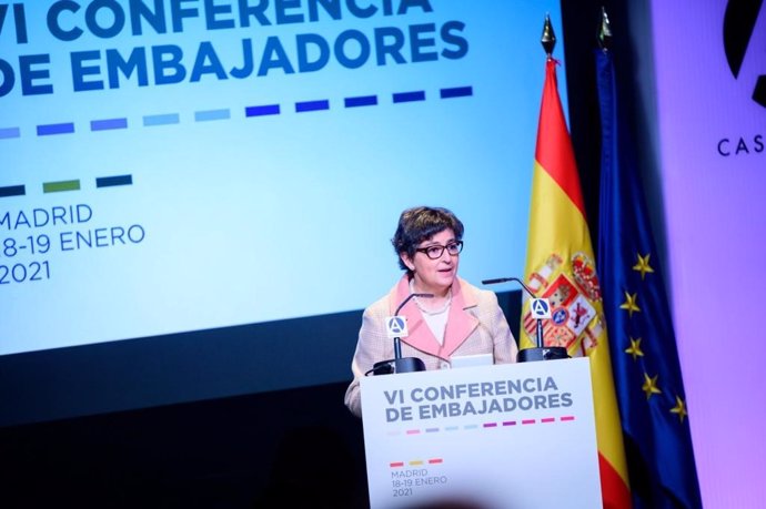 La ministra de Asuntos Exteriores, Arancha González Laya, durante la inauguración de la Conferencia de Embajadores