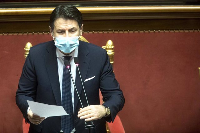 El primer ministro de Italia, Giuseppe Conte, en la cuestión de confianza de su Gobierno en el Senado. 