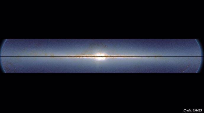 La sutil deformación de la Vía Láctea se vuelve clara al reflejar la galaxia sobre sí misma en este gif basado en imágenes 2MASS.