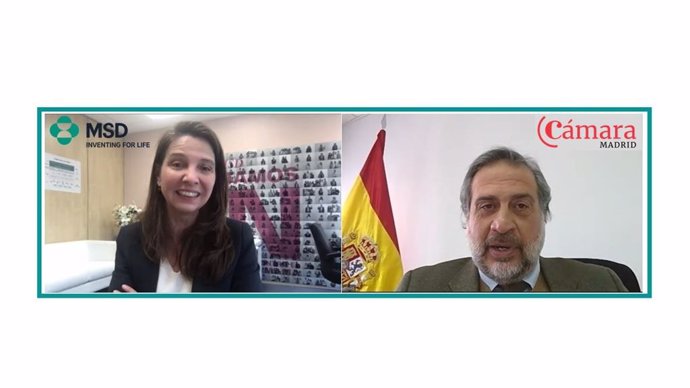 La presidenta de MSD España, Ana Argelich, y el presidente de la Cámara de Madrid, Ángel Asensio.