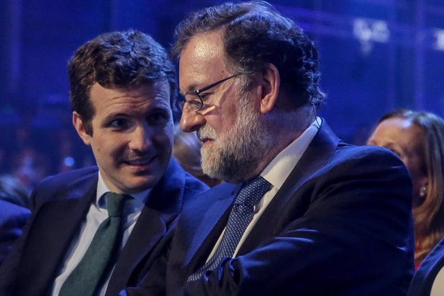 El expresidente del Gobierno Mariano Rajoy y el presidente del PP Pablo Casado en la Convención Nacional del PP "España en libertad".  