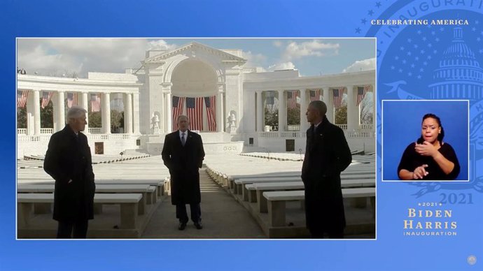 Retransmisión del mensaje conjunto de Obama, Bush y Clinton en la toma de posesión de Biden.