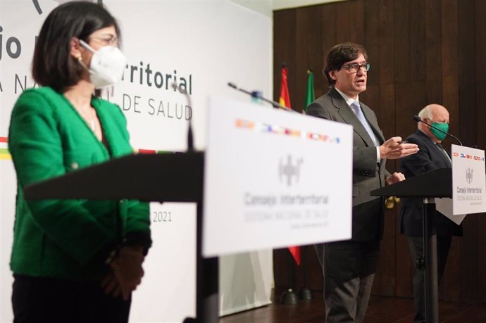 El ministro de Salud Salvador Illa , en la rueda de prensa posterior a la reunión del Consejo Interterritorial del SNS en Sevilla a 20 de enero 2020
