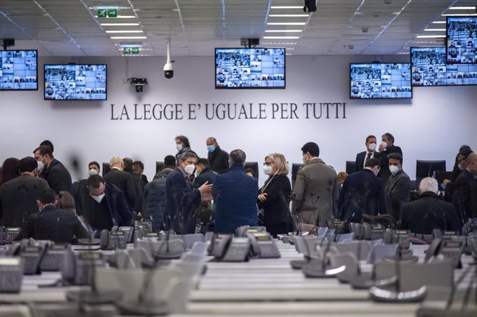 13 January 2021, Italy, Lamezia Terme: A general view from inside a specially constructed bunker hosting the first hearing of a major trial of more than 300 suspected members of the 'Ndrangheta Mafia and their alleged accomplices. Photo: Valeria Ferraro