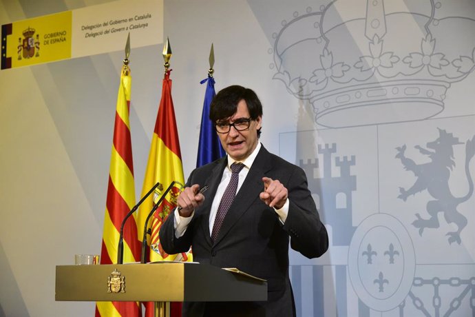 El ministre de Sanitat, Salvador Illa, intervé durant una compareixena per fer el seguiment de la pandemia per la covid-19, a Barcelona.