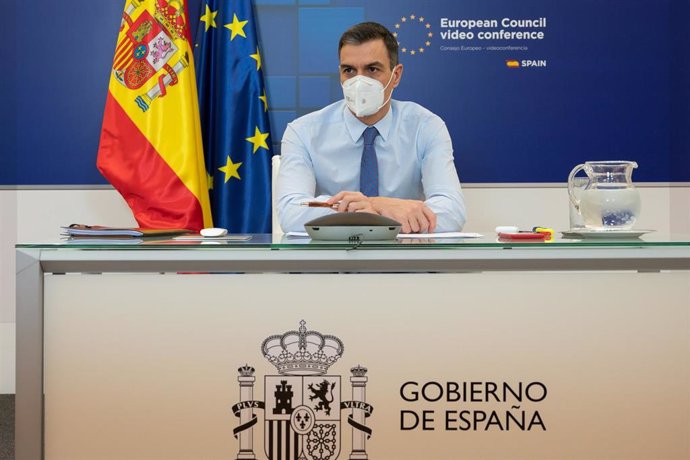 El presidente del Gobierno, Pedro Sánchez, participa por videoconferencia en la reunión del Consejo Europeo de la Unión Europea sobre coronavirus y vacunación, en Madrid (España), a 21 de enero de 2021.
