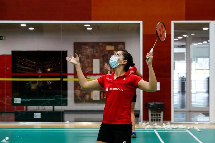 Carolina Marín durante un entrenamiento en el CAR de Madrid