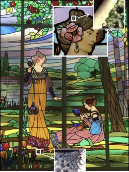 "Les Dames De Cerdanyola", Expuesto En El Museo De Arte De Cerdanyola, De L. Dietrich, 1888-1910. La Imagen Con Zooms Muestra La Descomposición De Los Esmaltes Verdes Y Azules