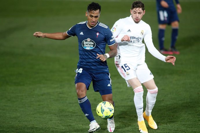 Tapia of Celta and Federico Valverde of Real Madrid in action during the spanish league, La Liga Santander, football match played between Real Madrid and Celta de Vigo at Ciudad Deportiva Real Madrid on january 02, 2021, in Valdebebas, Madrid, Spain