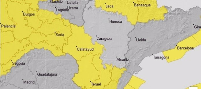 Avisos naranja y amarillo por vientos en varias zonas de Aragón y amarillo por nevadas en el Pirineo oscense.