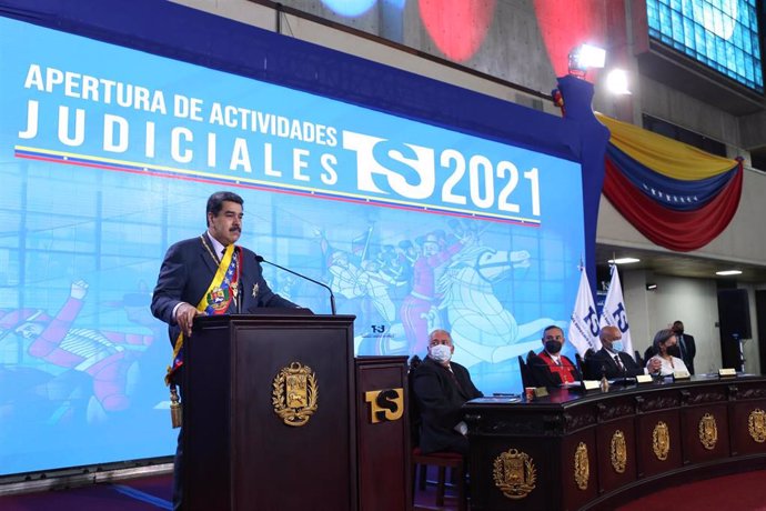 El presidente de Venezuela, Nicolás Maduro, durante el acto de apertura de las actividades judiciales de 2021.