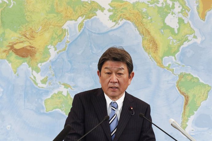 27 November 2020, Japan, Tokyo: Japanese Foreign Minister Toshimitsu Motegi speaks during his regular press conference at the Ministry of Foreign Affairs. Photo: Rodrigo Reyes Marin/ZUMA Wire/dpa