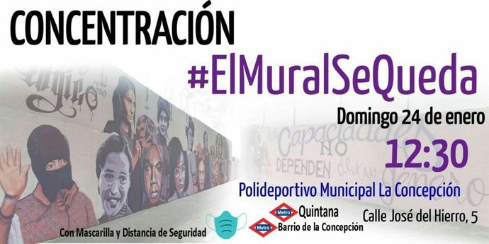 Concentración a favor del mural feminista del polideportivo de la Concepción