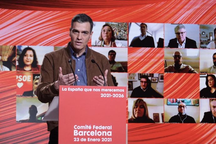 El presidente del Gobierno y secretario general del PSOE, Pedro Sánchez, en el Comité Federal del 23 de enero en Barcelona