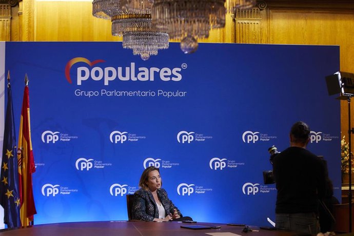 La portavoz del Grupo Popular en el Congreso, Cuca Gamarra, en una entrevista con Europa Press, en Madrid (España)