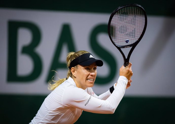 Angelique Kerber of Germany in action against Kaja Juvan of Slovenia during the first round at the 2020 Roland Garros Grand Slam tennis tournament