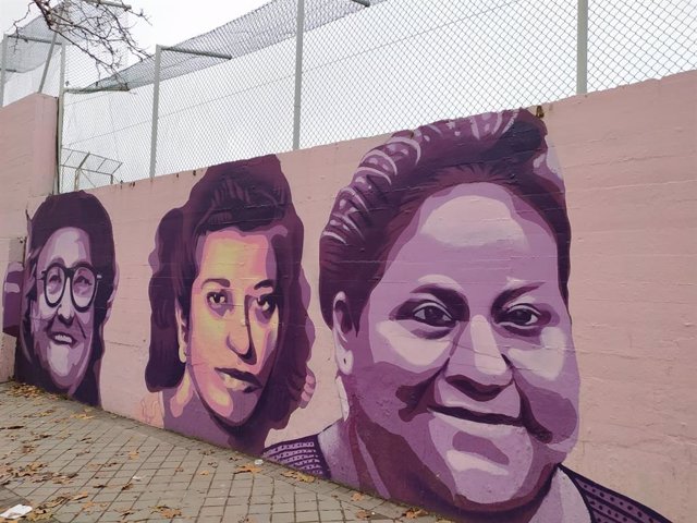 El mural feminista del polideportivo de la Concepción de Madrid que será retirado después de ser aprobado por PP, Cs y Vox tras una iniciativa de este último grupo