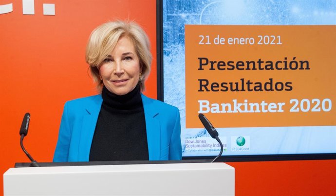 La consejera delegada de Bankinter, María Dolores Dancausa, durante la presetación de resultados de 2020.