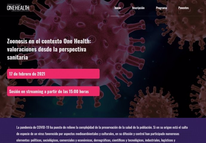 Imagen de la página web en la que pueden realizarse las inscripciones para el evento virtual estatal sobre zoonosis.