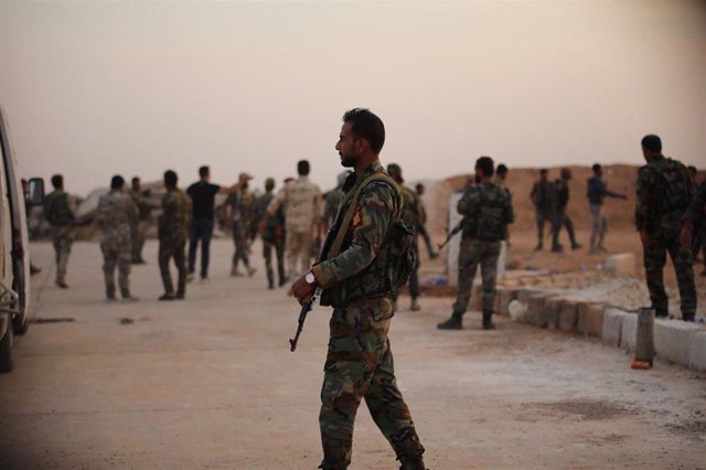Soldados sirios en la base de Al Tabqa