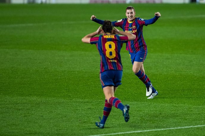 BARCELONA, SPAIN - JANUARY ; 12 Patri Guijarro during the Liga Iberdrola match between FCBarcelona and RCD Espanyol de Barcelona at Camp Nou Stadium on January 6, 2021 in Barcelona, Spain