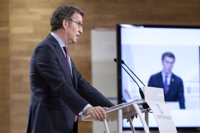 El presidente de la Xunta, Alberto Núñez Feijóo, en la rueda de prensa tras el Consello.