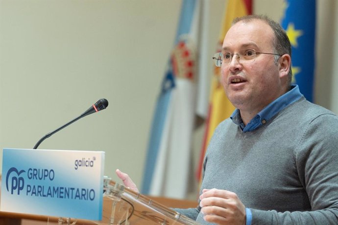 El secretario xeral del PPdeG, Miguel Tellado, en rueda de prensa