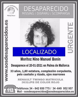 Cartel de localización del joven de 33 años desparecido el pasado miércoles en Palma.