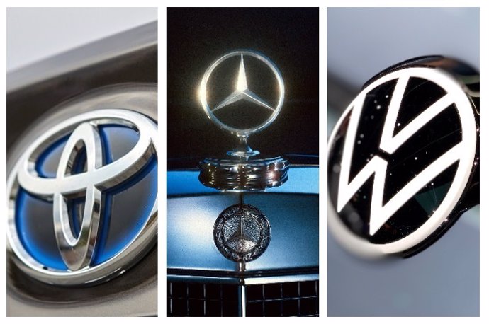 Logos de Toyota, Mercedes-Benz y Volkswagen.