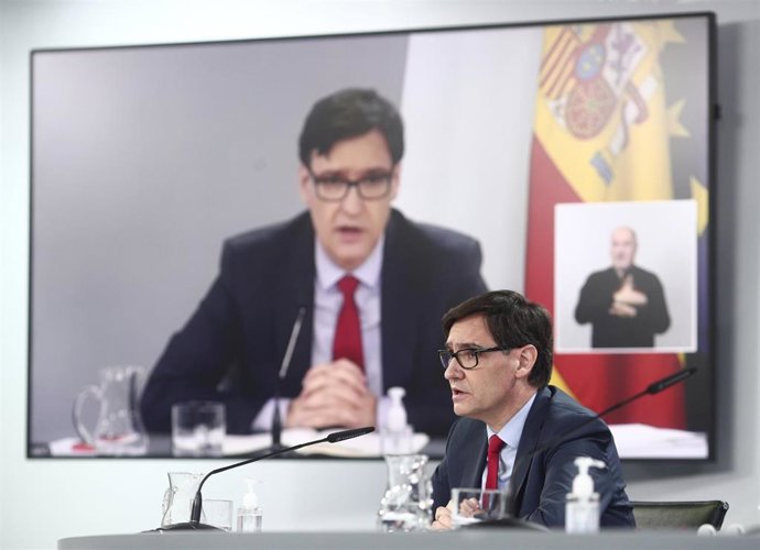 El ministro de Sanidad, Salvador Illa, durante una rueda de prensa posterior al Consejo de Ministros, en la Moncloa, Madrid, (España), a 26 de enero de 2021. La rueda de prensa estará marcada por su intervención tras participar este martes en su último 