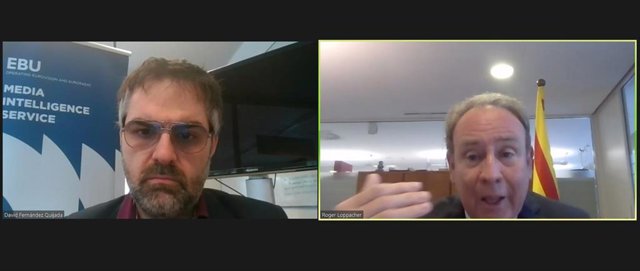 David Fernández Quijano (EBU) y Roger Loppacher (CAC), en el Fòrum de la Comunicació del CAC