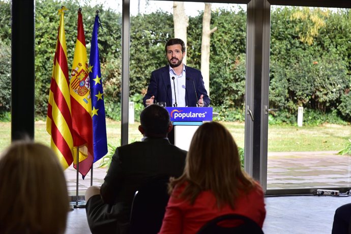 El líder del PP, Pablo Casado, intervé en l'acte de presentació de la candidatura del PPC a les properes eleccions catalanes. Catalunya, (Espanya), 23 de gener del 2021.