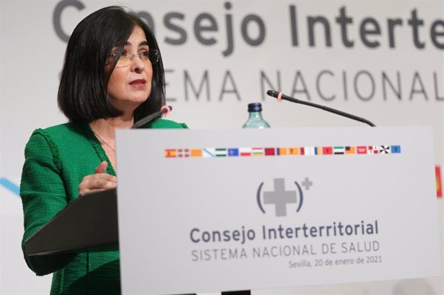 La ministra de Política Territorial y Función Pública , Carolina Darías, en la rueda de prensa posterior a la reunión del Consejo Interterritorial del SNS en Sevilla a 20 de enero 2020