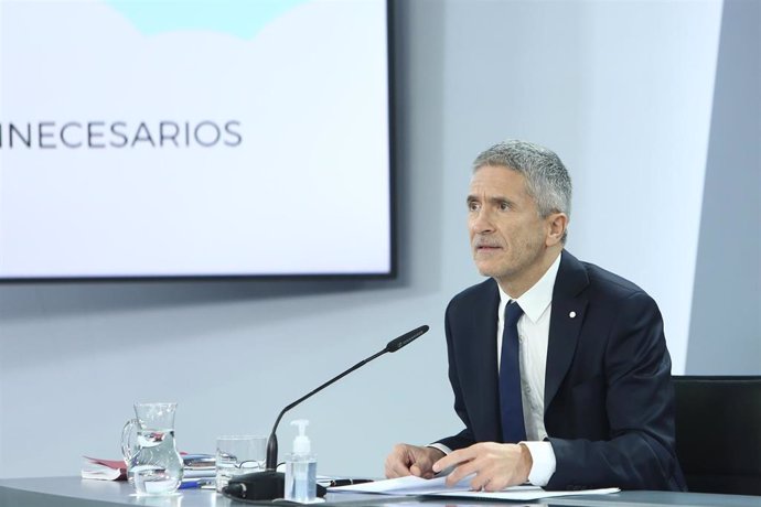 El ministro de Interior, Fernando Grande-Marlaska, durante una rueda de prensa en Moncloa el 12 de enero
