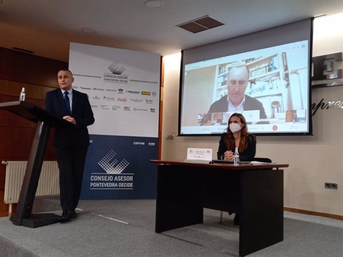 El presidente de la Confederación de Empresarios de Pontevedra (CEP), Jorge Cebreiros, en la presentación de la Cologistics Business Acelerator, para empresas de logística y cadena de suministros.
