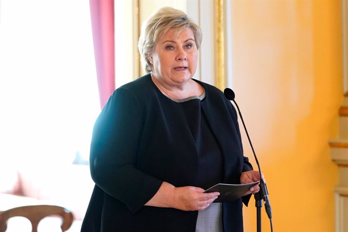 09 October 2020, Norway, Hamar: Norwich Prime Minister Erna Solberg comments on the awarding of the Nobel Peace Prize 2020 to World Food Programme (WFP). Photo: Fredrik Hagen//dpa