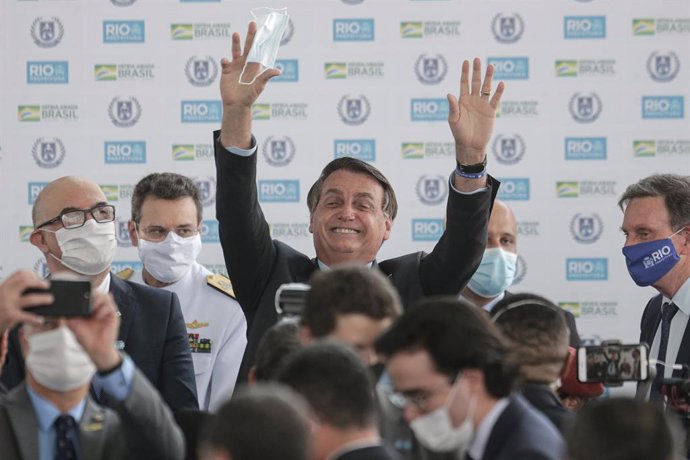 14 August 2020, Brazil, Rio de Janeiro: Brazilian President Jair Bolsonaro reacts during the inauguration of the new civic-military General Abreu's school. Photo: O Globo/GDA via ZUMA Wire/dpa