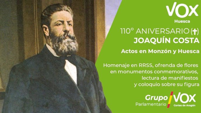 VOX Huesca reivindica el pensamiento político regeneracionista de Joaquín Costa.