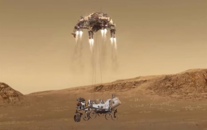 Últimos metros de Perseverance en su llegada a Marte