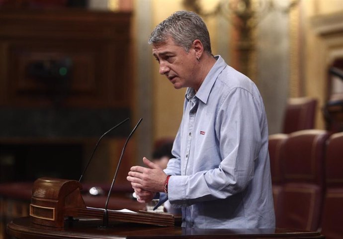 El diputado de Bildu, Oskar Matute, interviene durante una sesión plenaria celebrada en el Congreso