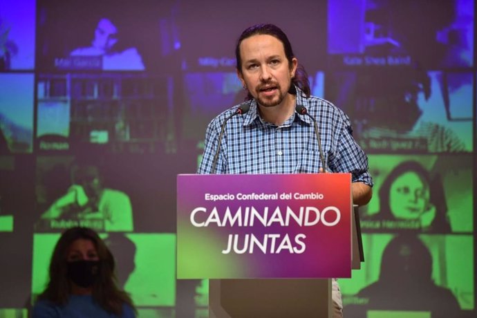 El secretario general de Podemos y vicepresidente segundo del Gobierno, Pablo Iglesias, interviene en el Consejo Confederal de Unidas Podemos.