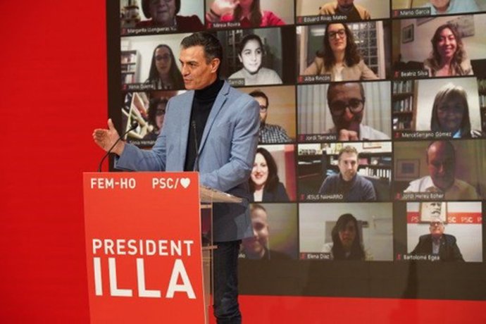 El presidente del Gobierno central, Pedro Sánchez, durante el acto de apertura de campaña del PSC para las elecciones del 14F.