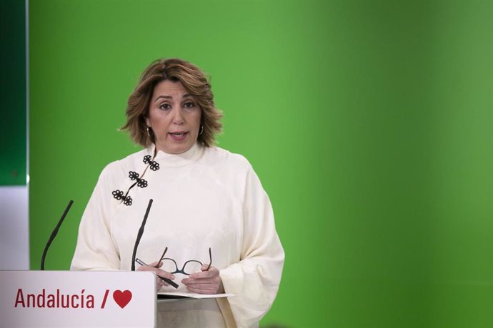 La secretaria general del PSOE-A, Susana Díaz, comparece en rueda de prensa. En Sevilla (Andalucía, España), a 15 de enero de 2021. (Foto de archivo).