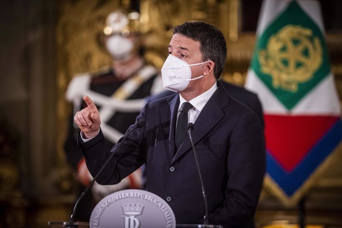 28 January 2021, Italy, Rome: Matteo Renzi, leader of Italian party "Italia Viva" attends a press conference after the consultations meeting with with Italian President Sergio Mattarella at the Quirinale Palace following the resignation of Conte's gover